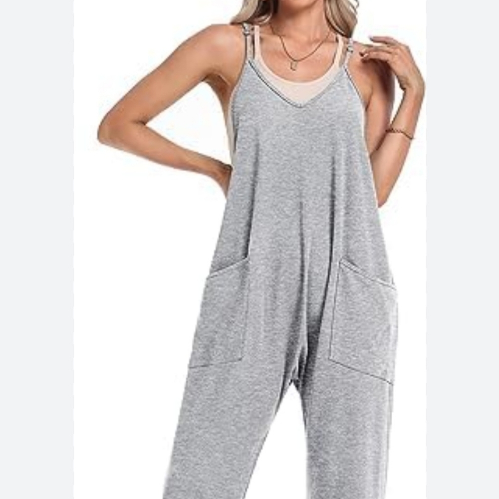 TARSE Woman Jumpsuits Casual V Neck Baggy Rompers Sleeveless Loose Adjustable... - Picture 1 of 14